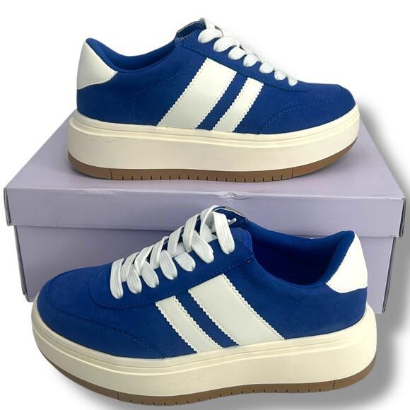 Madden Girl Shoes - NEW Madden Girl Blue Sneakers Size 6 Lace Up Low Top Platform Faux Suede Skater